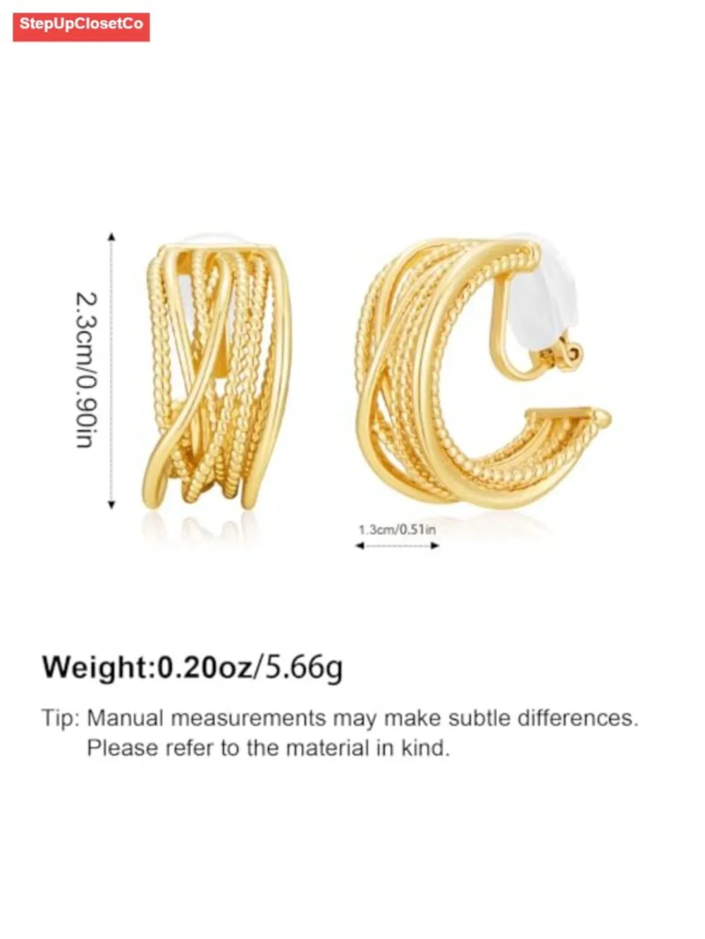 Gold Plated Twisted Rope Clip On Hoop Earrings Non Pierced